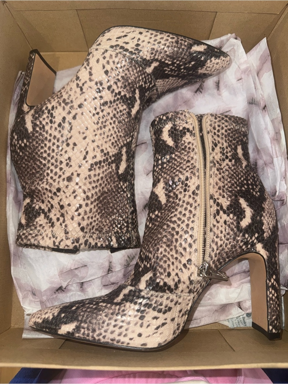 Jessica Simpson Pointed Toe Snakeskin Ankle Boots